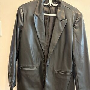 Oversized Black Vegan Leather Blazer